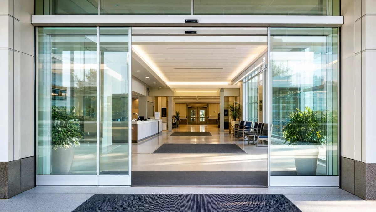 Automatic sliding door at a hospital intensive care unit